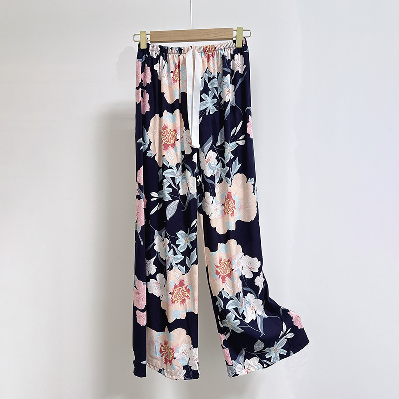 Foreign Trade plus size Cotton Silk Pajama Pants Women's Summer Thin 40 Cotton Printed Pants Pregnant Women Can Wear Wide Leg Pants
