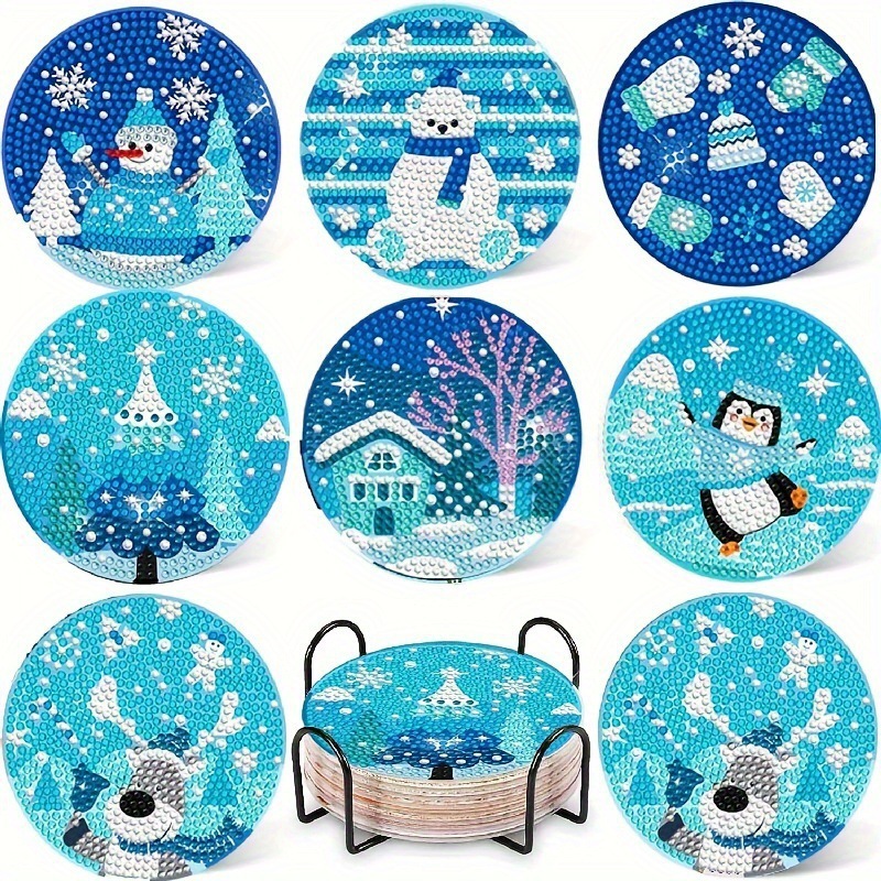Ventas transfronterizas calientes de 8 piezas de conjunto de cojín de taza de arte de diamante, con soporte, pequeño conjunto de pintura de diamante, adecuado para adultos