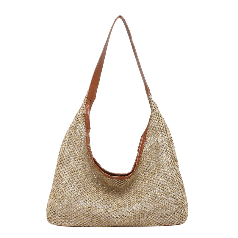 Bolsa de hombro de vacaciones, bolsa de playa, bolsa coreana de tela retro, bolsa de tela de paja, bolsa de brazo de gran capacidad