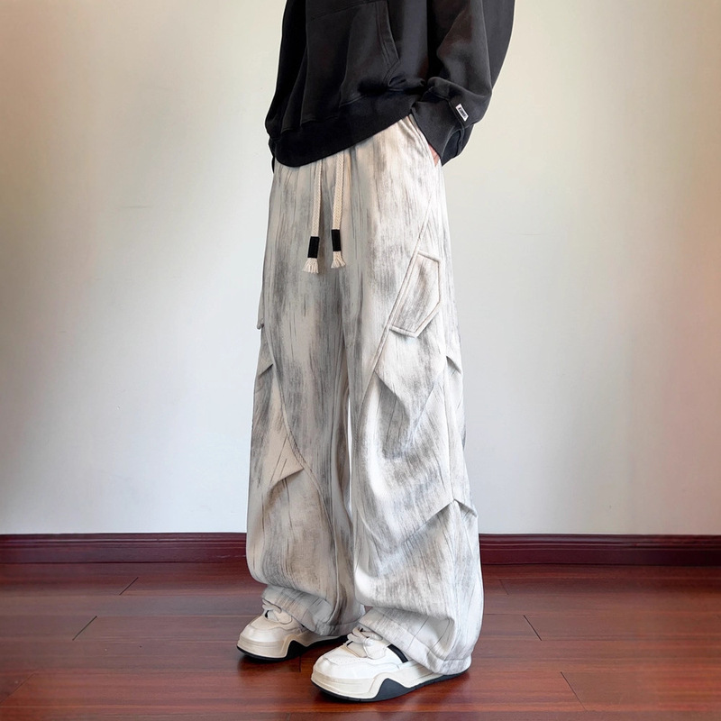 Tie-Dye Heavy-Duty Cargo Sweatpants for Men, Autumn Trendy Loose Straight Casual Pants, Thickened Corduroy Pants for Men