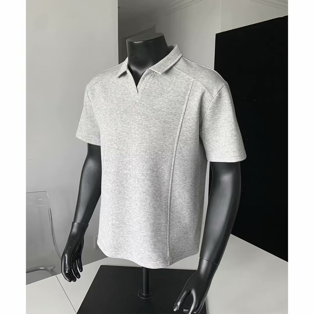 American High Street Heavyweight Trendy Short-Sleeved T-Shirt Men's 2025 Summer Versatile Polo Shirt Anti-Wrinkle Small V Neck