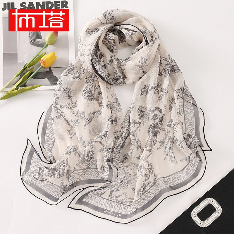 Écharpe de seda para mulher cachecol em chiffon com pérolas_voghion.com