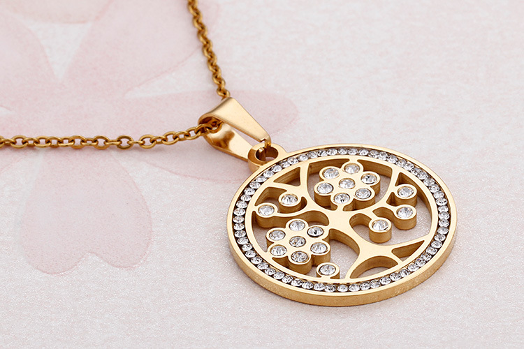 Fashion Titanium Steel Diamond Pendant Tree of Life Necklace Earrings Set