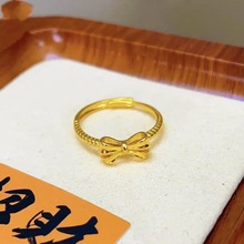 沙金在逃公主蝴蝶结戒指开口首饰女小众戒指麻花戒指叠戴饰品批发