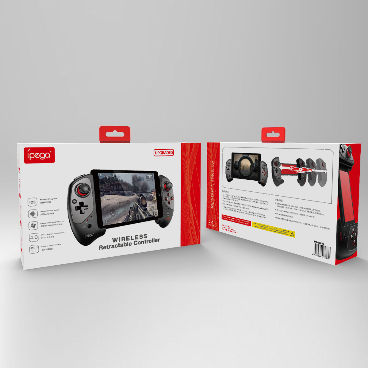 PG9083S murciélago rojo inalámbrico Bluetooth juego de estiramiento Mango para Android IOS conexión directa GamePad