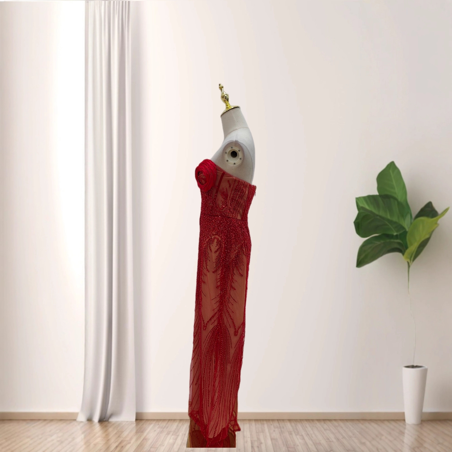 Elegant Beaded Bustier Bodycon Party Dress - Sexy High Waist Long Gown With 3D Embroidery For Women_voghion.com