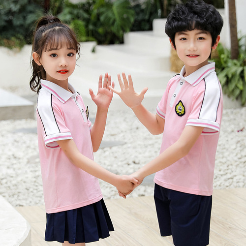 Summer New Children's Kindergarten Uniform Primary School Uniform Class Uniform British Style Short Sleeve T-shirt Graduation Certificate Set