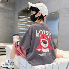 Children's Short Sleeve T-Shirt Summer Outfit 2023 New Arrival for Middle and Big Kids Pure Cotton Boys Summer Top Strawberry Bear