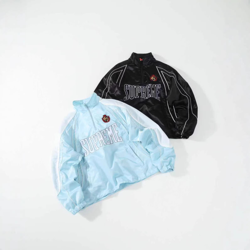 Cross-Border High-Quality Sup Pullover Satin Embroidered Half-Zip Two-Color Sweatshirt Jacket for Men and Women, Couple Style
