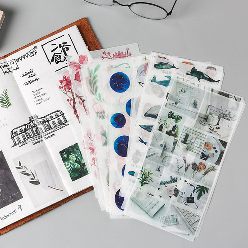 Flat stickers 3 pieces into Japanese paper characters plant planet animal food handbook stickers diy material stickers wholesale