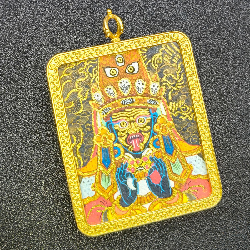 藏式唐卡吊坠手绘描金画芯扎基拉姆黄财神项链狐狸男女款挂件批发|undefined