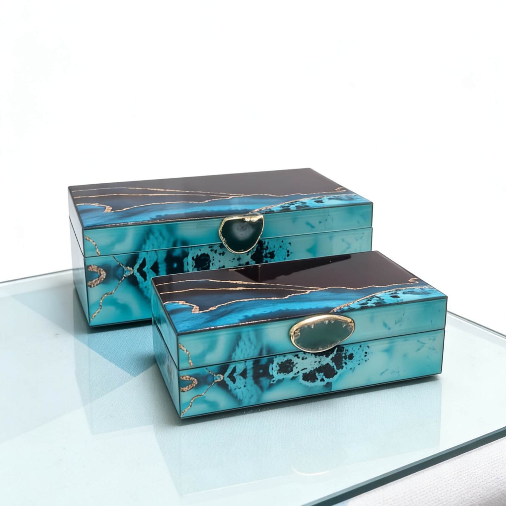 Creative Export-Grade Gold-Stamped Glass High-Transparency Mirror Jewelry Box with a High-End Marble Texture Jewelry Storage Box