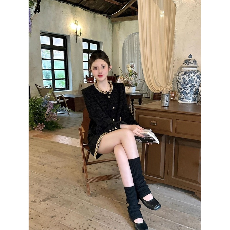 小香风套装女秋季新款法式小香风气质圆领长袖外套高腰显瘦半身裙|undefined