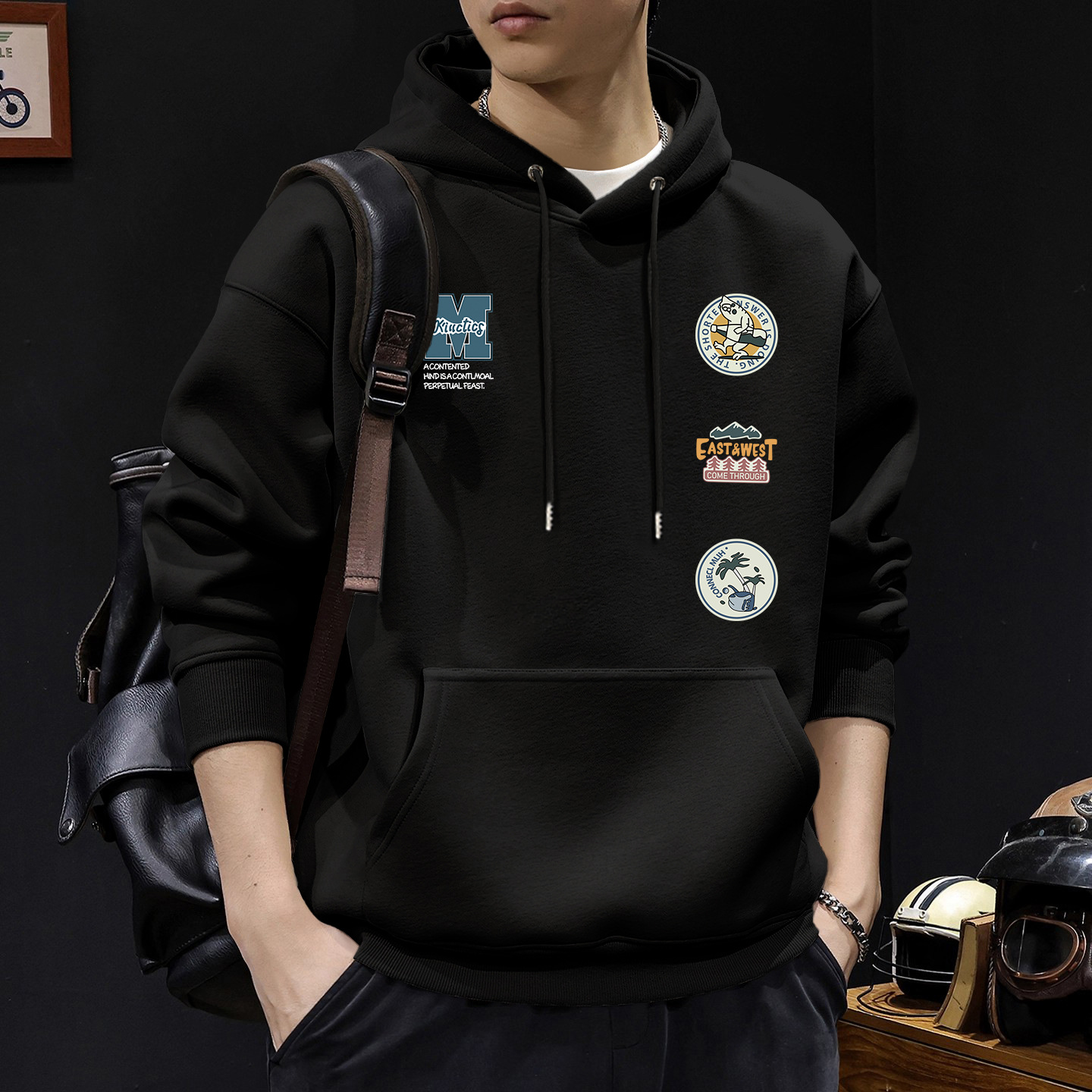 Suéter masculino primavera y otoño cuello redondo chaqueta de manga larga marca de moda americana impresión deportiva juvenil chaqueta pesada