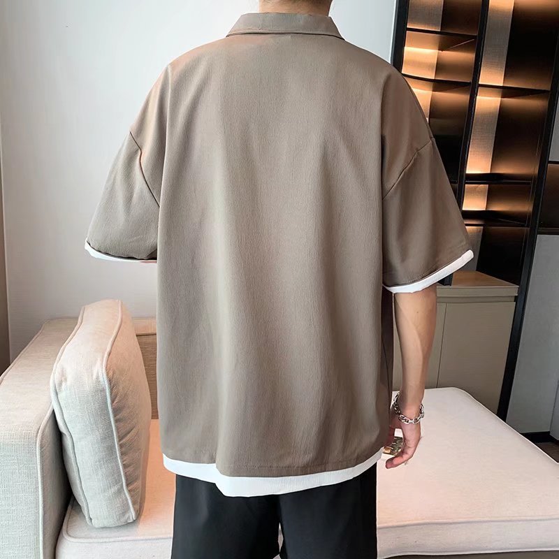 Camisa de polo casual japonesa simple de verano suelta, estilo de Hong Kong para hombres, solapa de manga corta para estudiantes, camiseta de estilo Harajuku, tendencia