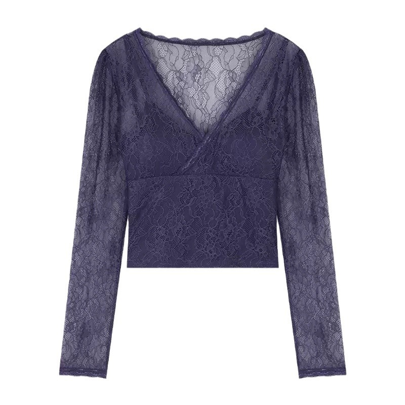 sexy lace purple autumn demi-season short base long-sleeve