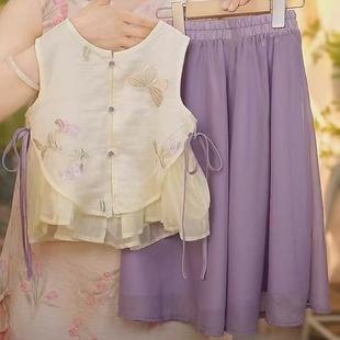 Children's Summer Suit New Style Little Princess Fashionable Girl New Chinoiserie Chinese Style Super Nice Han Dynasty Two-Piece Set 500521
