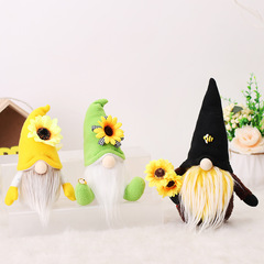 豐收蜜蜂節卡通坐姿公仔擺件向日葵蜜蜂無臉娃娃玩偶場景裝扮道具