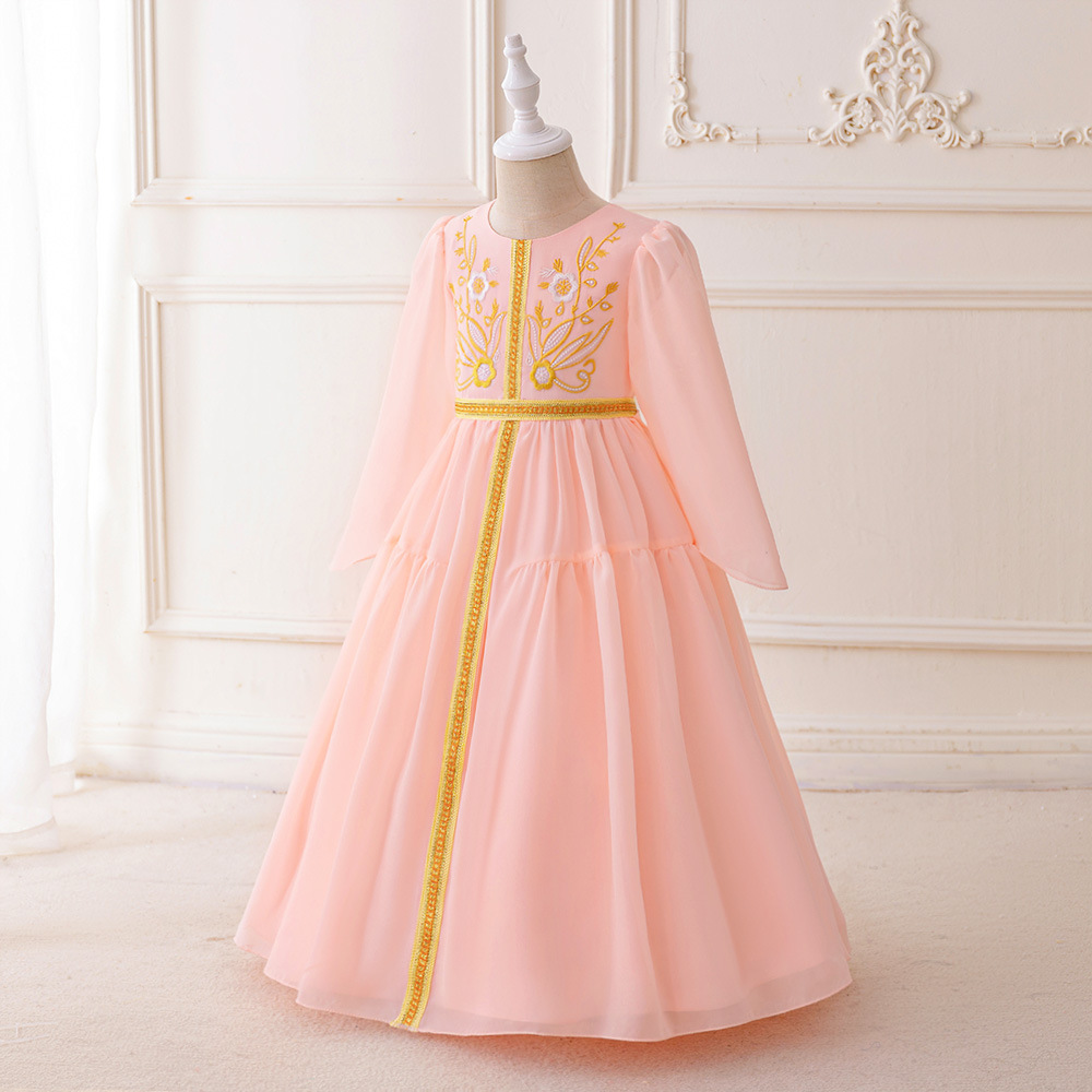 Transfronterizo amazónica vestido de niñas flores elegantes chiffon bordado vestido de mangas largas vestido de fiesta vestido para niños