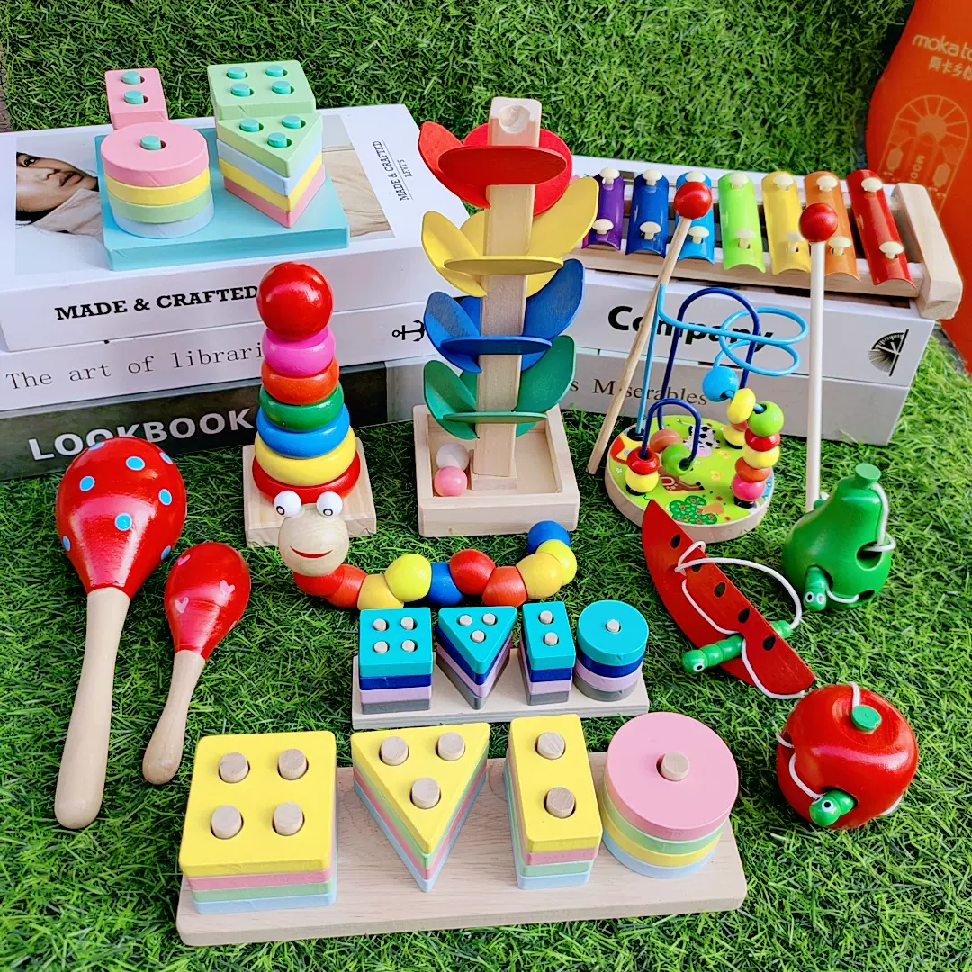 蒙氏早教多功能教具1-3宝宝八音琴四套柱幼儿园木制益智玩具套装