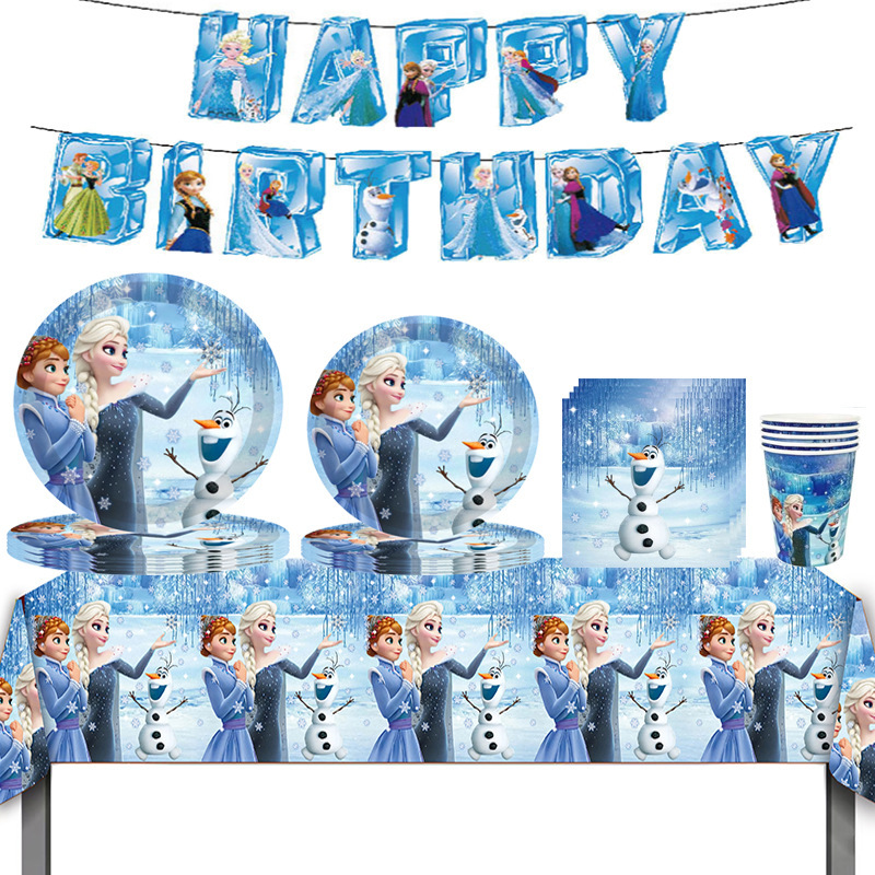 Spot Frozen Party Tableware Set Princess Aisha Disposable Paper Plate Tablecloth Tissue Paper Cup