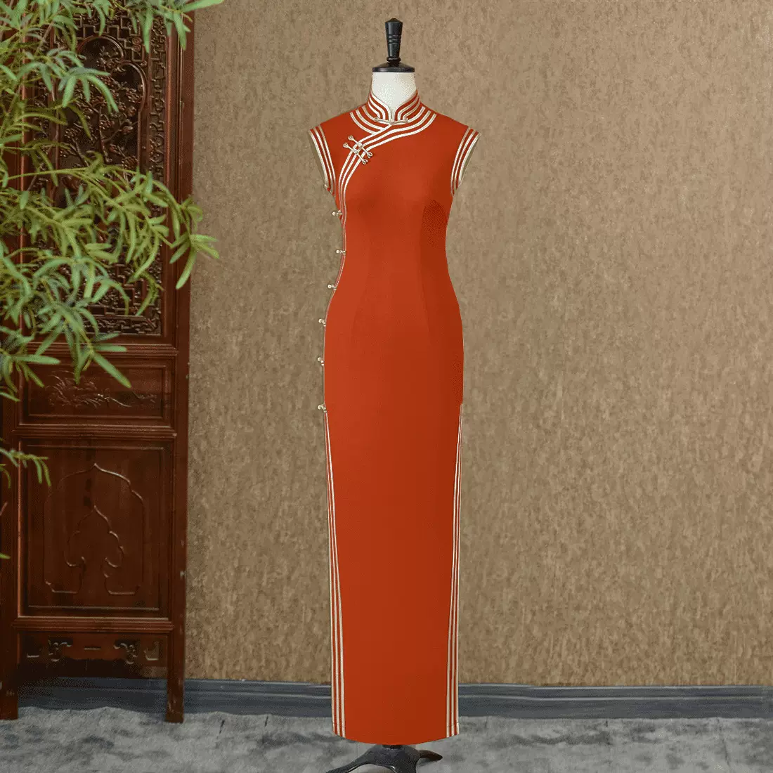 新款高级优雅改良旗袍红色修身显瘦高开叉舞台演出服女无袖春夏