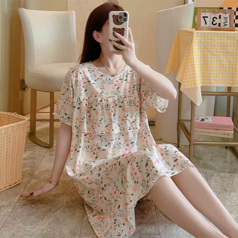 Anti-bumps vestido de dormir mujer verano pastoral pequeña falda de flores delgadas 2024 nuevo vestido de ropa de hogar suelta