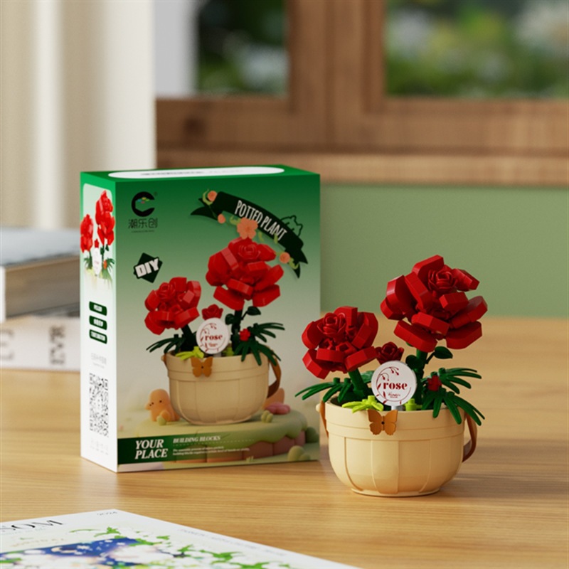 Bloques de construcción inmortales transfronterizos cestas de flores en maceta ornamentos DIY hechos a mano el 1 de junio juguetes de ensamblaje para chicas regalos