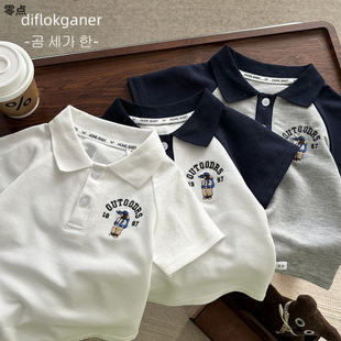 Children's Polo Shirt Short-Sleeved Summer Boy's Lapel Cotton T-Shirt Boy's Summer Embroidered Half-Sleeved Baby Casual Top