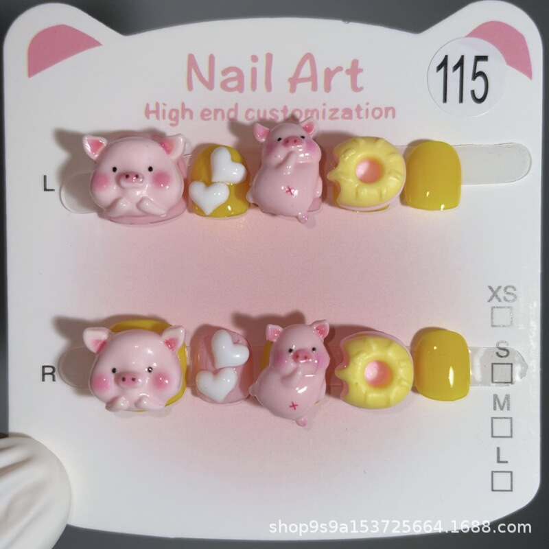 Little Pig Purely Handmade Children's Nails Cute Cartoon Wearable Nails for Girls Aged 3-12 Nail Art Pieces Little Pig Purely Handmade Children's Nails Cute Cartoon Wearable Nails for Girls Aged 3-12 Nail Art Pieces