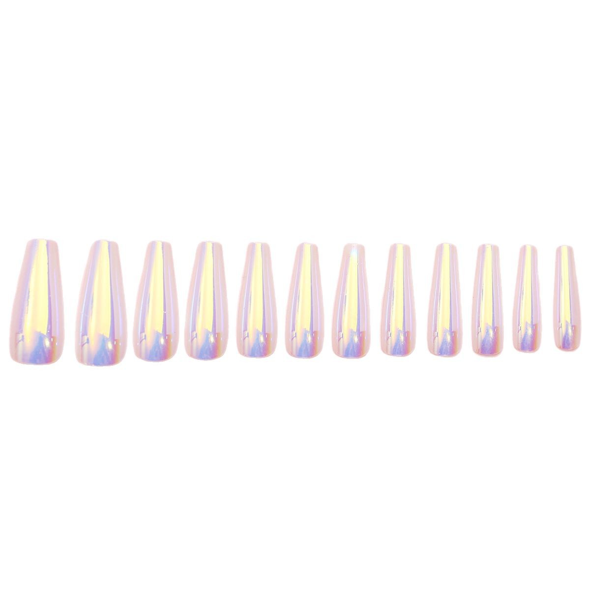 Uña transfronteriza aurora galvanizado de uñas productos terminados europeos y estadounidenses usar láser largo 24 piezas de parche de uñas falsas al por mayor