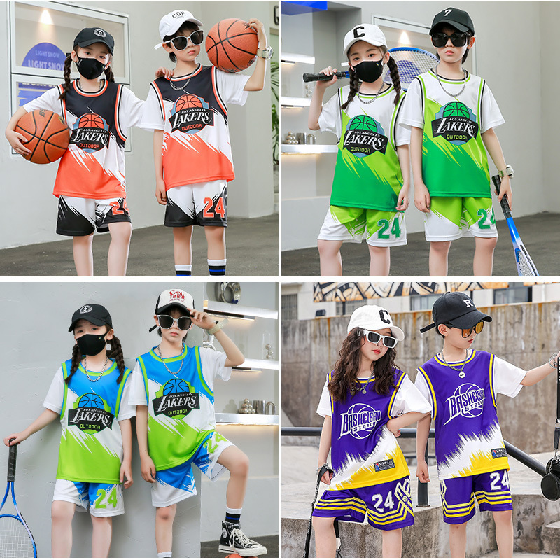 Cross-Border Children's Basketball Uniform Suit for Boys and Girls Printed Kindergarten Primary School Student Training Uniform Short-Sleeved Performance Competition