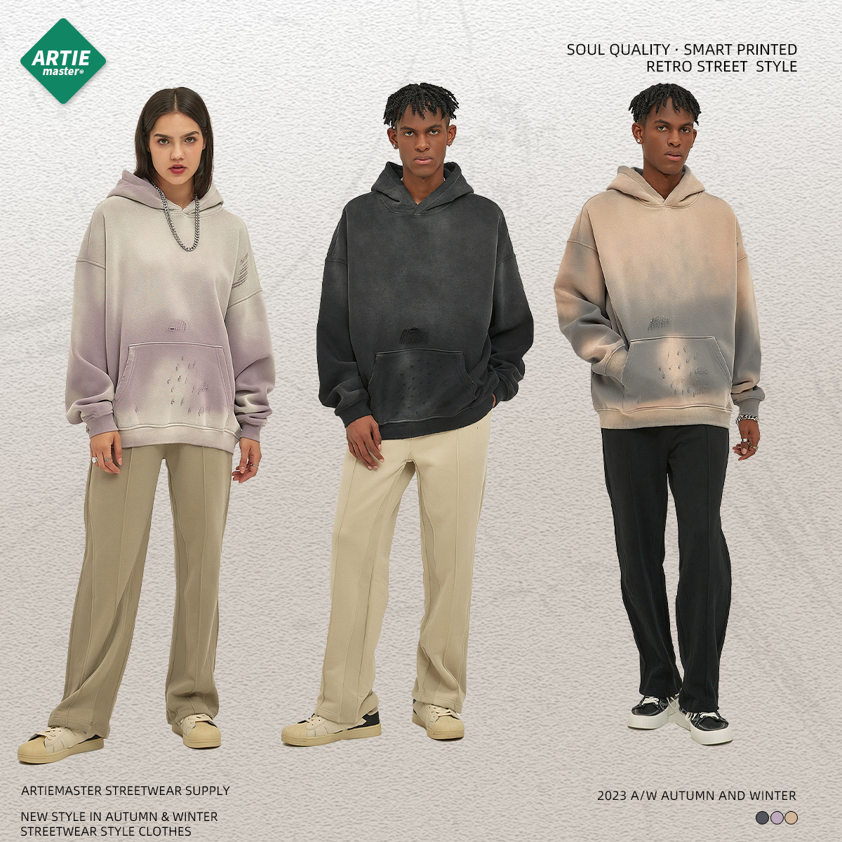 Ropa ARTIE para hombre, nuevo producto de otoño e invierno 20225, Sudadera con capucha de marca de moda lavada y desgastada con caballo rociado de 360g para hombre