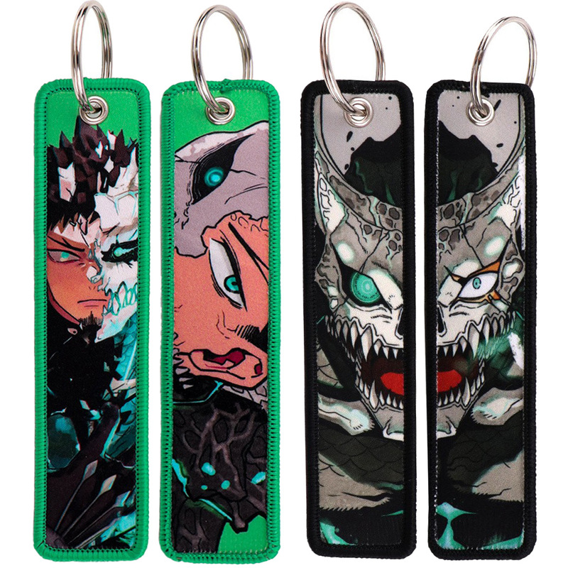 Cartoon Anime Monster No.8 Woven Label Keychain Monster Number 8 Pendant Bag Decoration Woven Fabric Keychain