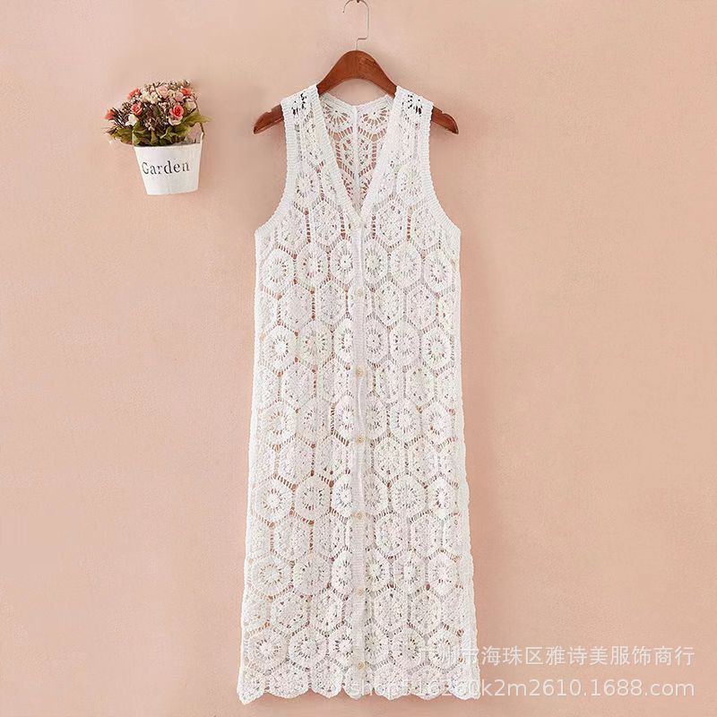 Popular online popular mid-length mesh vest cardigan trendy light luxury crochet waistcoat outer wear sexy slim top fashion Popular online popular mid-length mesh vest cardigan trendy light luxury crochet waistcoat outer wear sexy slim top fashion