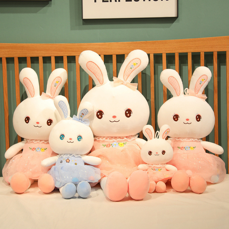 Peluche Ragdoll juguete al por mayor chica corazón Plaid gasa falda muñeca conejo nuevo colorido bola conejito