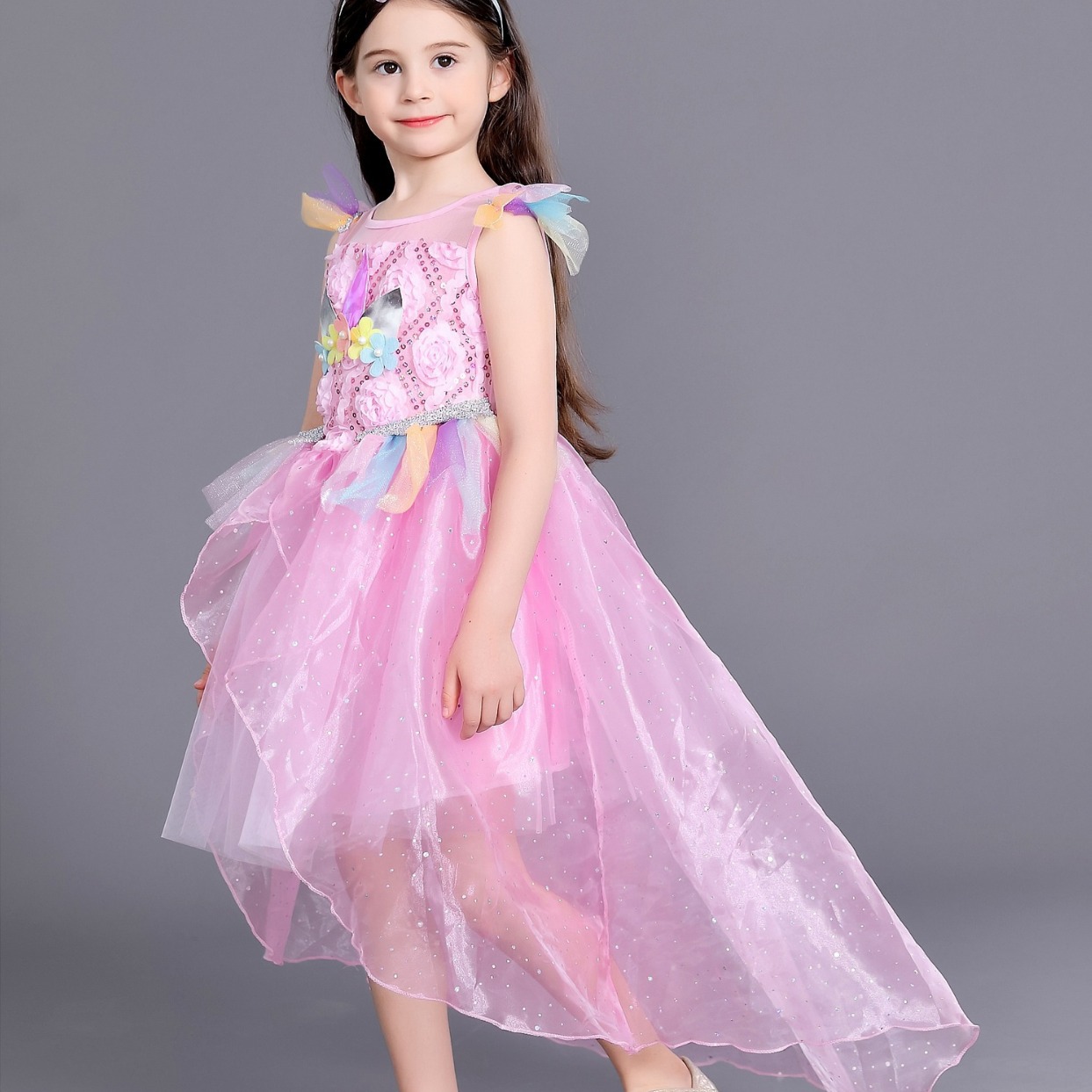 2021 Summer Cool Polaroid Princess Dress Children's Unicorn Rainbow Long and Short Girls' Dress Cross-border New