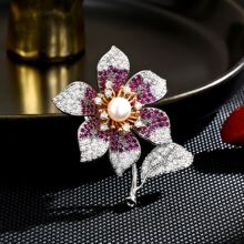 高级感轻奢红刚玉花朵磁吸胸针高档精致磁吸扣胸花衣服配饰品