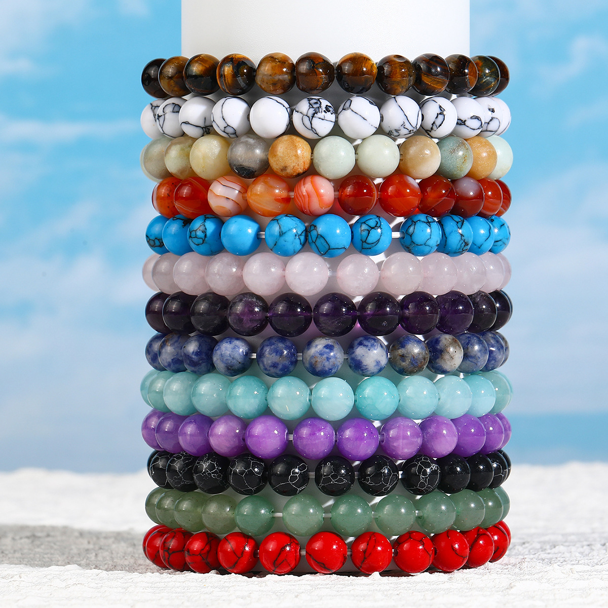 Chinoiserie Geometric Natural Stone Agate Tiger Eye Polishing Unisex Bracelets display picture 1