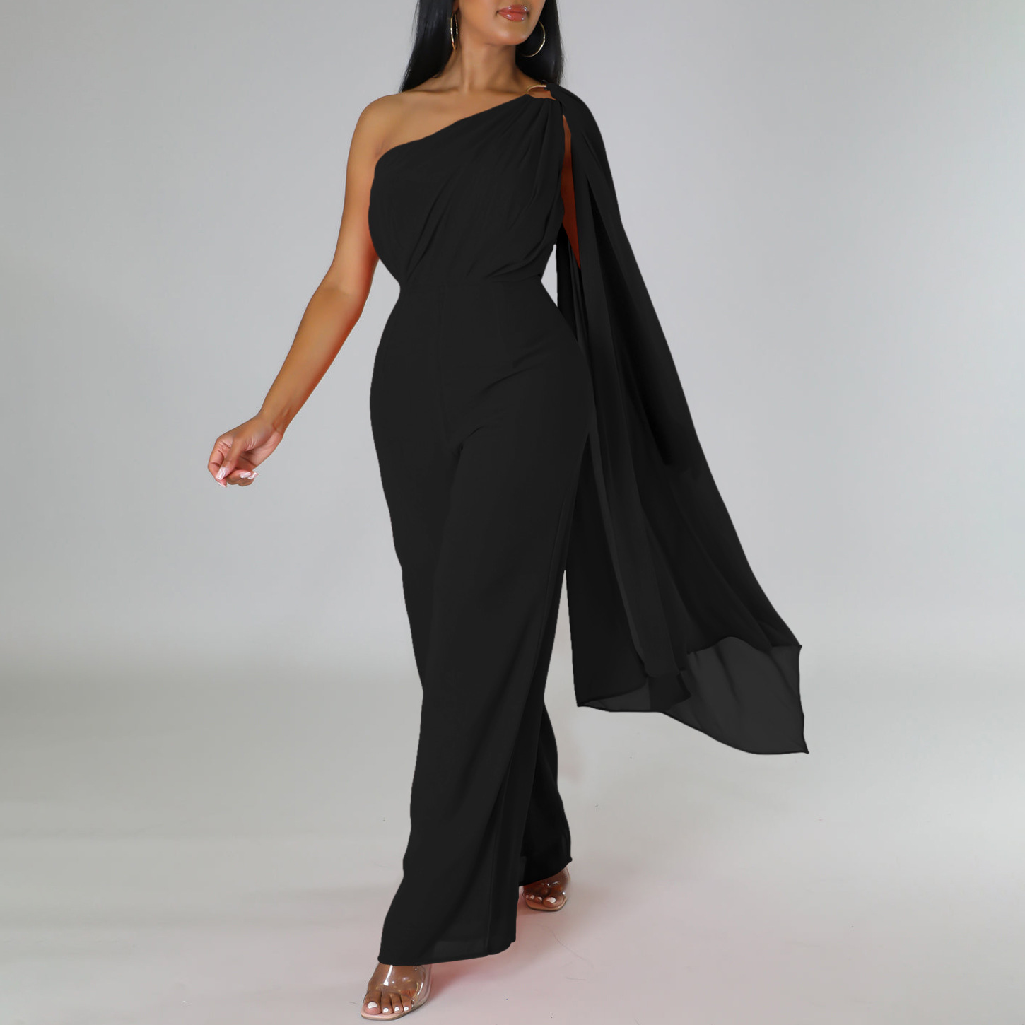 C8560 transfronteriza ropa de mujer estación independiente Comercio exterior color sólido OL sexy Banquete de un solo hombro vestido de moda mono africano