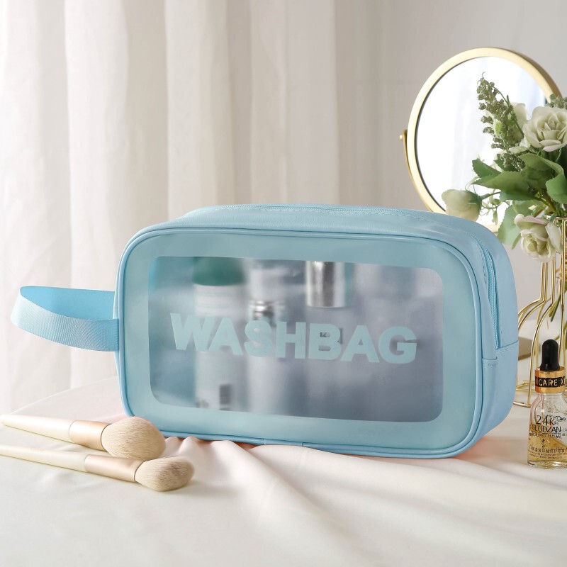 ピンクの洗面用具・化粧品バッグ、旅行用洗面用具バッグ、つや消し加工の携帯用大容量収納バッグ、PVC製4点セット卸売|undefined