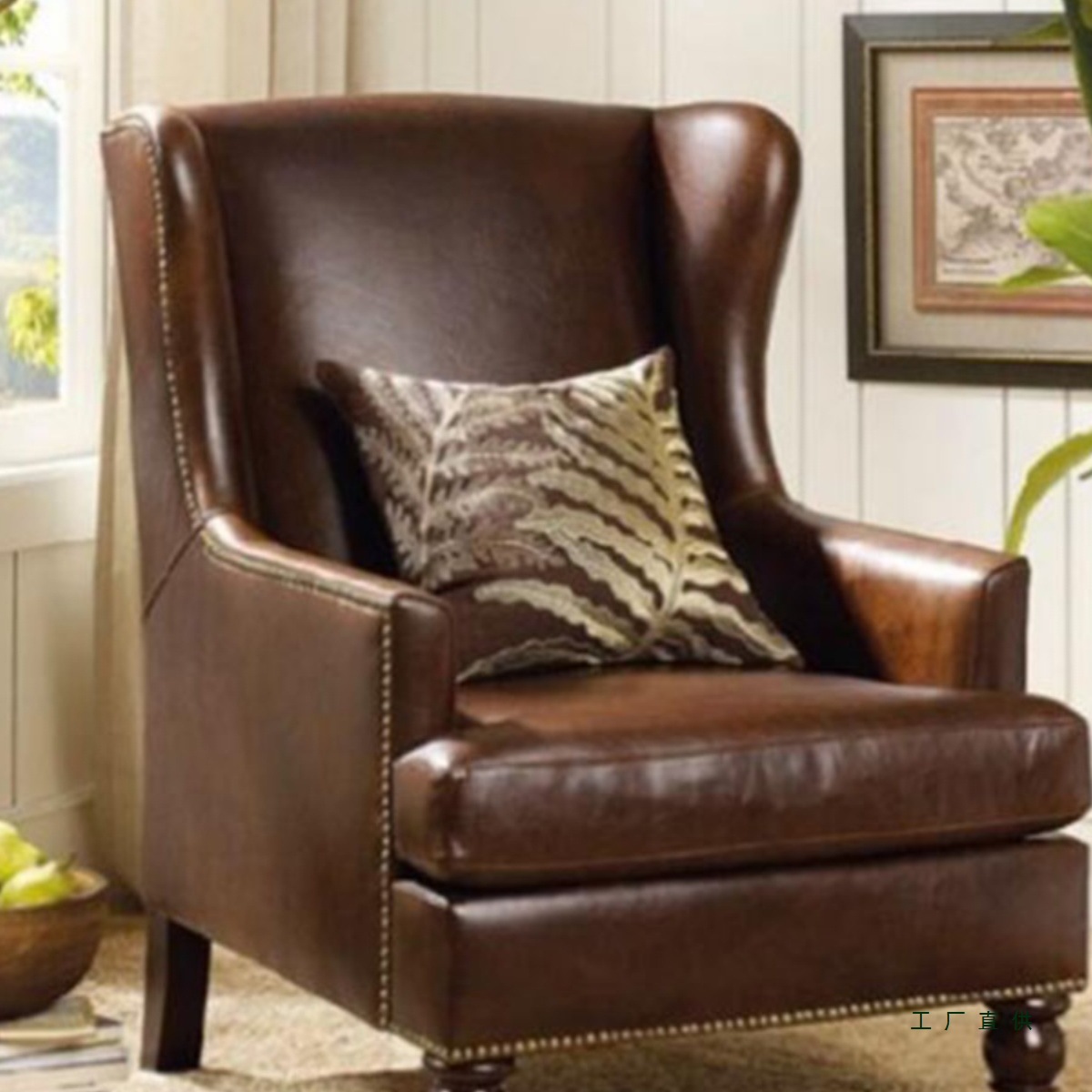 European and American Style Single Sofa for the Elderly, Country Retro Study Reception High-Back Tiger Chair, Genuine Leather Art Customization Available