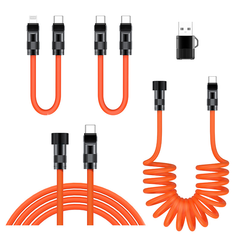 El nuevo cable de resorte de costura de 240W cinco en uno cable de datos de carga rápida PD3.1 kit de carga multifunción de alta potencia