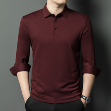 专柜男士山羊绒T恤新款商务休闲中年爸爸上衣免烫宽松男装POLO衫