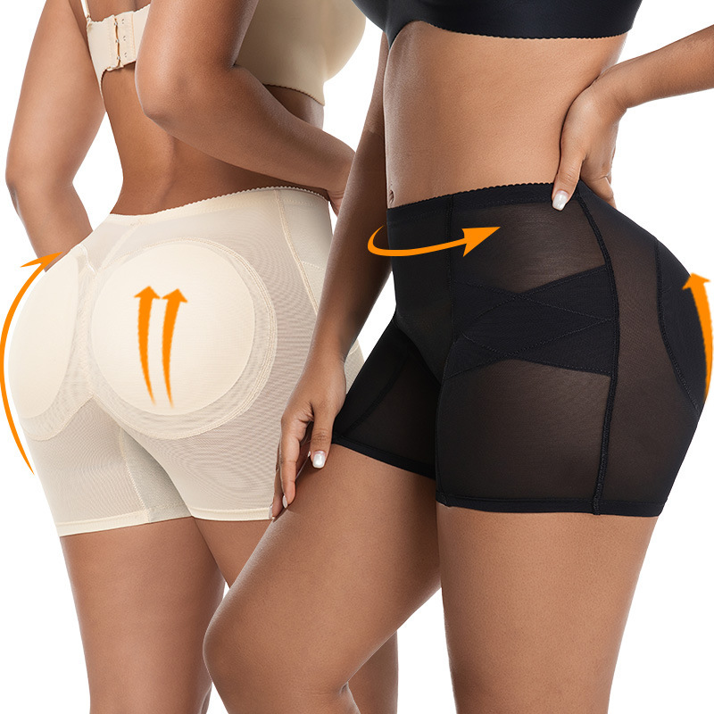 Amazon Cross-Border Stock Mid-Waist Mesh Body Shaping Pants with Sponge Padding for Hip and Buttock Enhancement, Fake Butt Panties