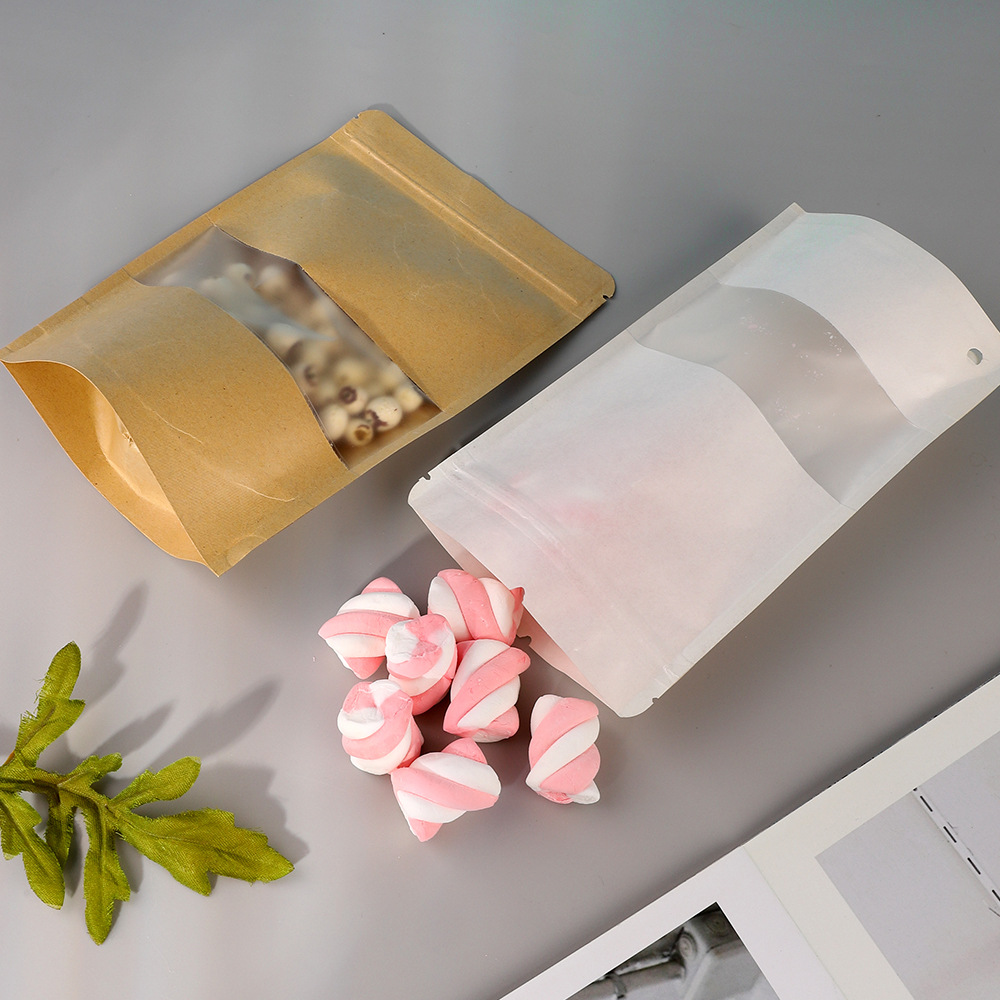 牛皮纸自立自封袋开窗牛皮纸袋茶叶坚果包装袋干果类密封袋食品袋