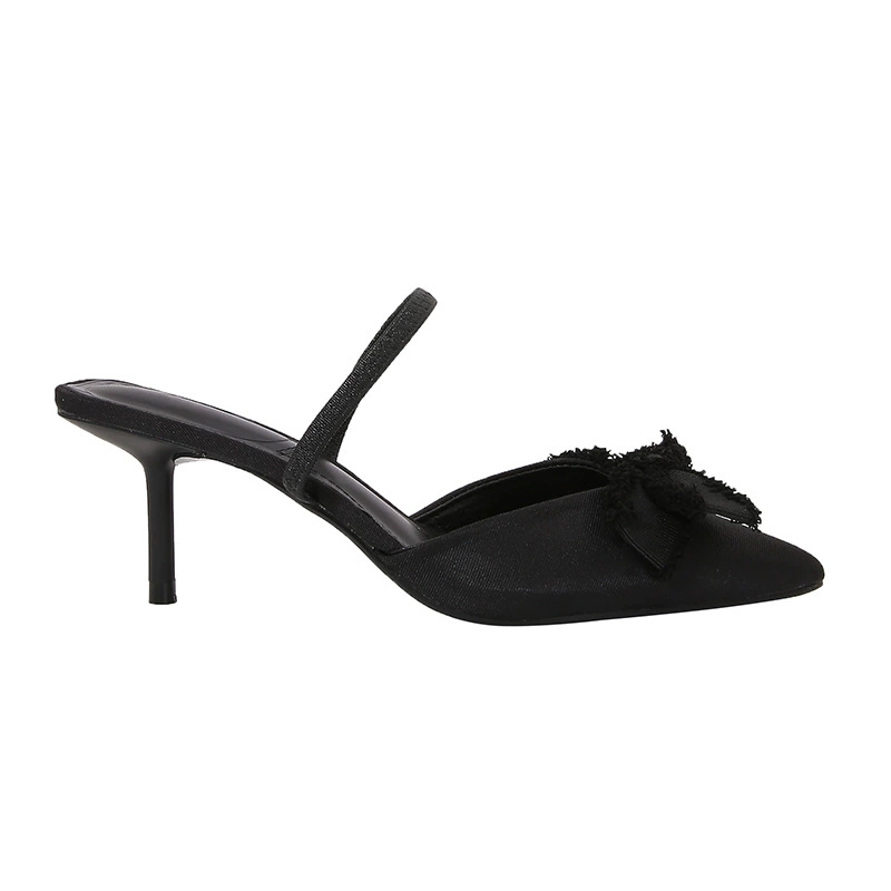 Ботильоны на шпильке с черной бантовой пряжкой и носком pointed toe мюли с тонкой шпилькой, подошваback зацепляющая сандалии