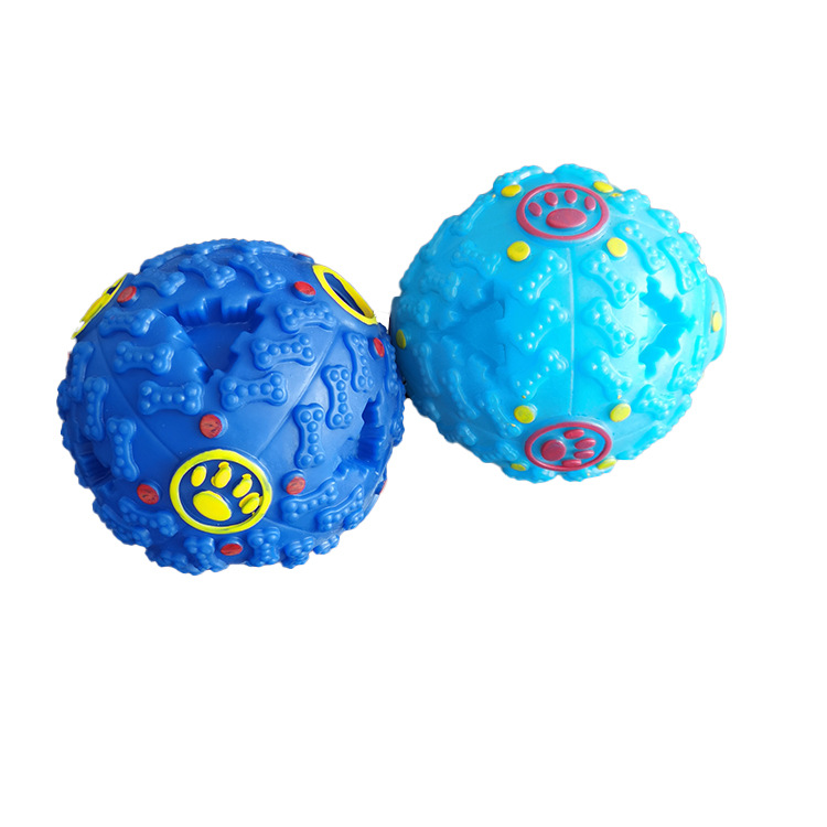 Fabricante en stock perro sonido merienda Bola de fuga de alimentos juguete molar rompecabezas extraño bola Dispositivo de fuga suministros de alimentos para mascotas