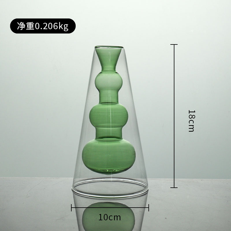 Nórdico simple doble capa colorido arreglo floral florero de vidrio sala de estar decoración escritorio creativo personalizado hidropónico decorativo florero