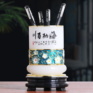 Hainan Baichuan Glass Jade Pen Container Ornaments Boss Office Desktop Practical Ornaments High-end Business Gifts